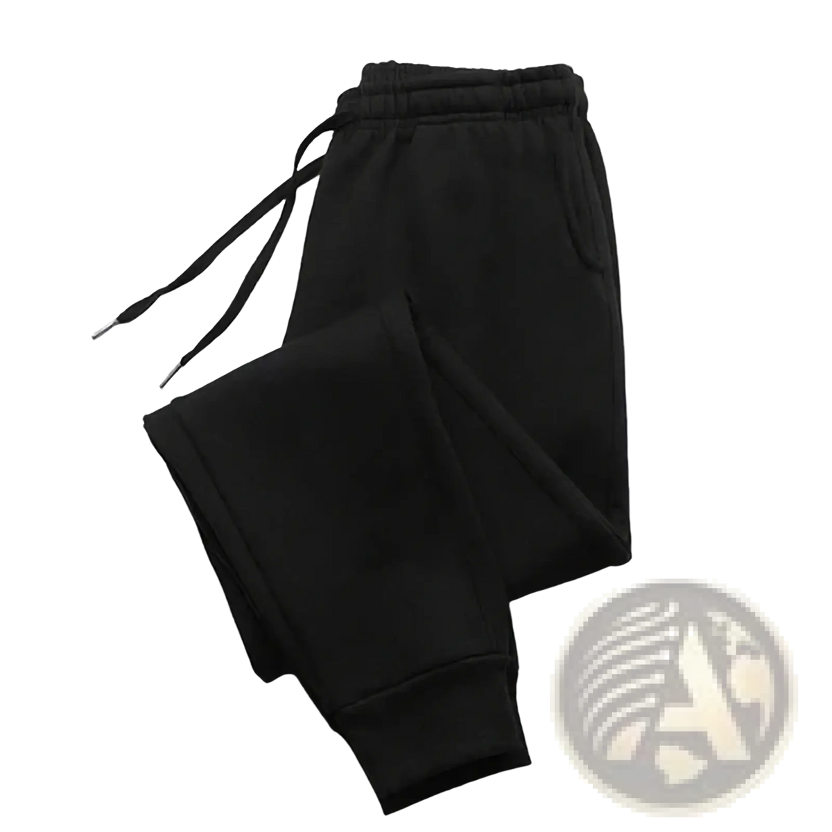 Mens fleece joggers in black cotton with elastic waistband and drawstring for casual winter comfort