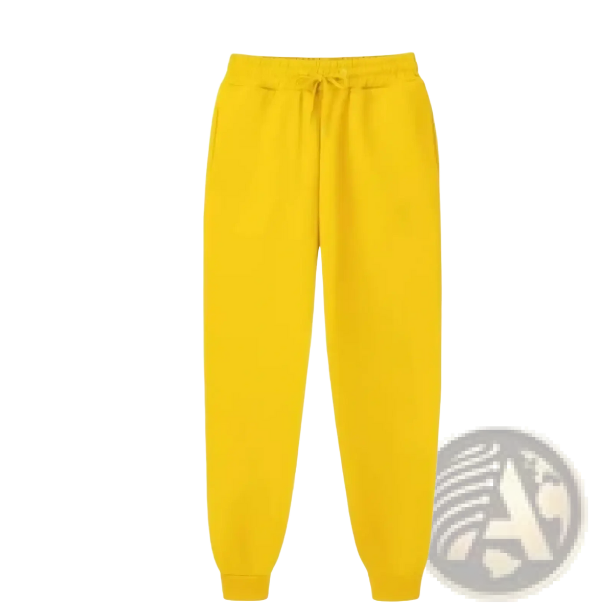 Mens fleece joggers casual winter sweatpants in bright yellow with drawstring waistband and elastic cuffs