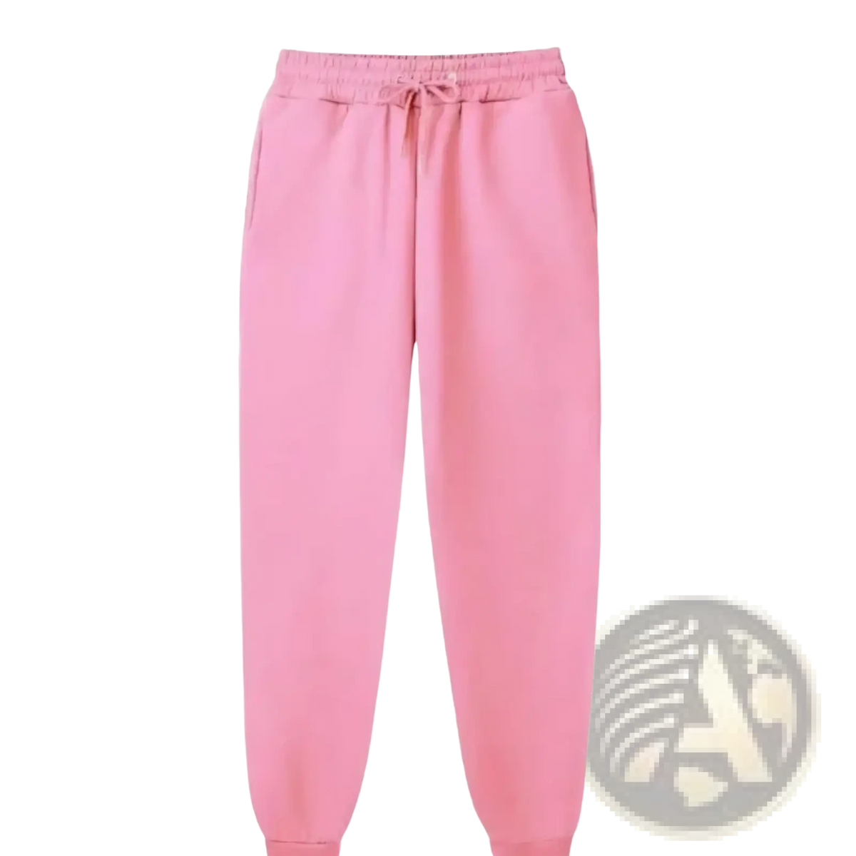 Mens fleece joggers in pink with an elastic waistband and matching drawstring for casual winter wear