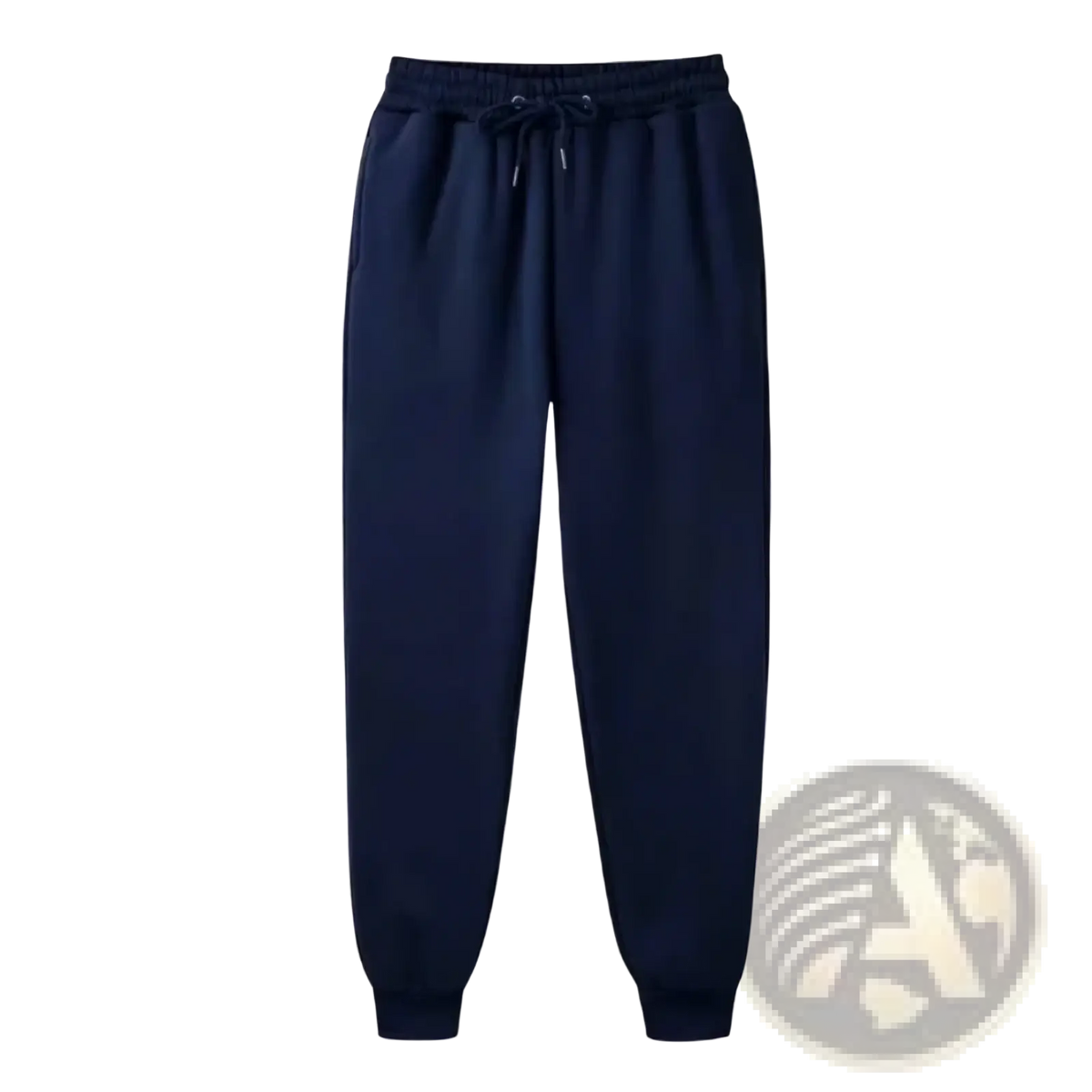 Navy blue cotton mens fleece joggers with elastic waistband and drawstring tie casual winter sweatpants