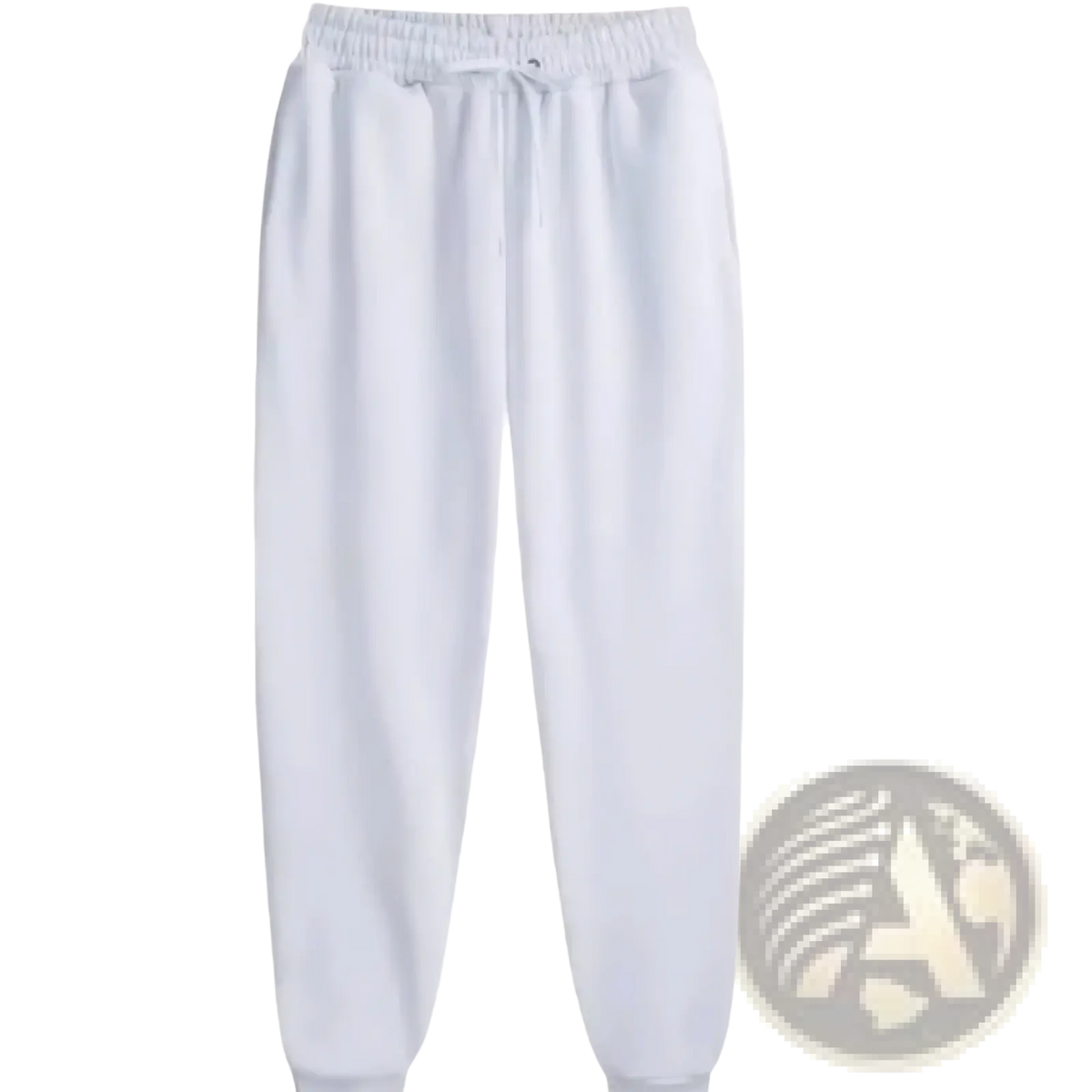 White cotton mens fleece joggers with elastic waistband and drawstring for casual winter wear