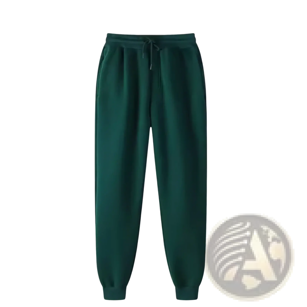 Dark green mens fleece joggers with drawstring waistband and elastic cuffs for casual winter wear