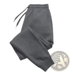 Mens fleece joggers casual winter sweatpants in dark gray with soft textured fabric and elastic waistband with drawstrings