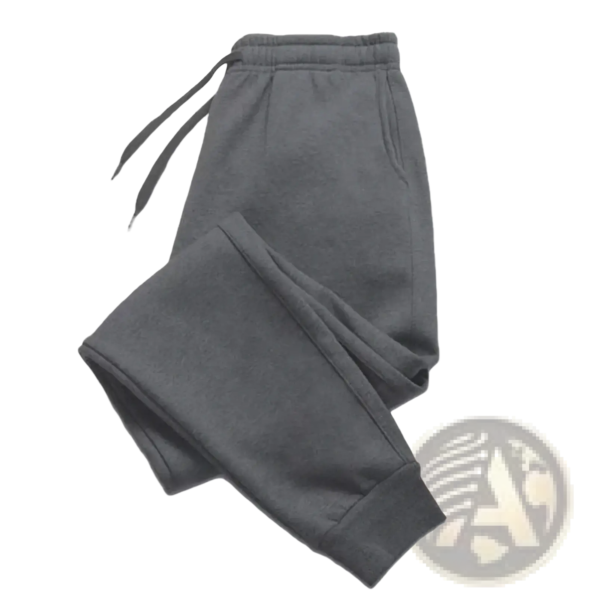 Mens fleece joggers casual winter sweatpants in dark gray with soft textured fabric and elastic waistband with drawstrings