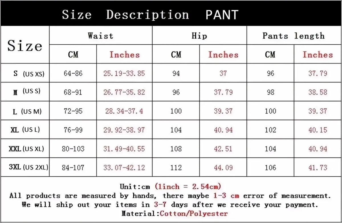 Men’s fleece joggers lightweight training sweatpants cotton polyester pants size chart in cm and inches s to 3xl