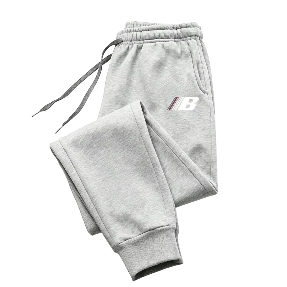 Men’s lightweight gray heathered fleece joggers sweatpants with white and maroon logo on the thigh for training