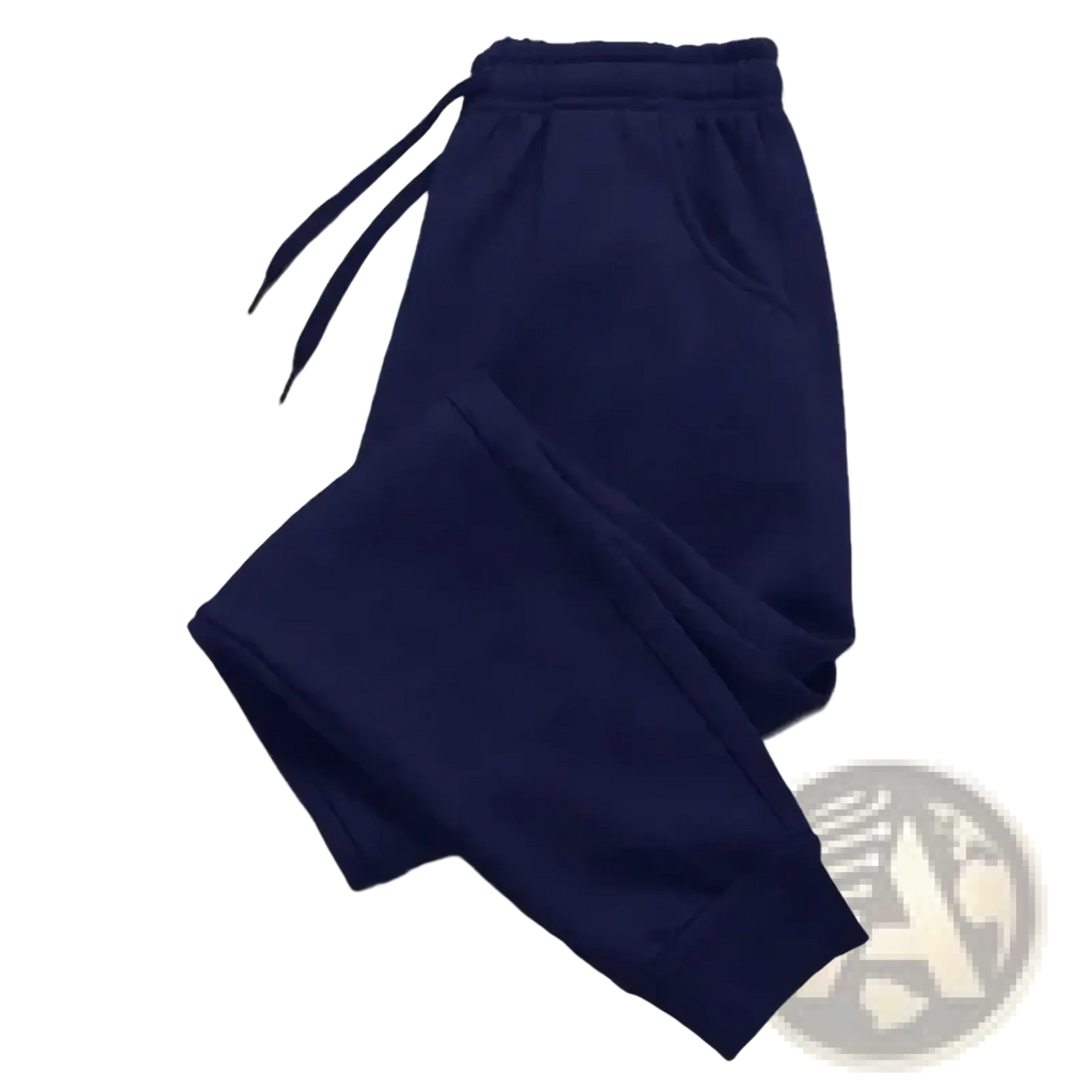 Men’s navy blue fleece joggers with elastic waistband and drawstring lightweight training sweatpants