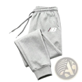 Men’s lightweight gray heathered fleece joggers sweatpants with white and maroon logo on the thigh for training