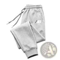 Men’s lightweight gray heathered fleece joggers sweatpants with white and maroon logo on the thigh for training