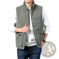 Men’s fleece lined corduroy winter vest in gray with quilted design, stand-up collar, and two front pockets