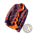 Men’s fleece lined plaid flannel shirt in red and navy with warm orange fleece lining for cold weather comfort