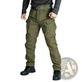 Men’s olive green fleece-lined waterproof tactical cargo pants with multiple pockets and reinforced belt loops