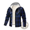 Men’s fleece plaid hooded y2k jacket in blue and black with white fleece interior for warmth and style