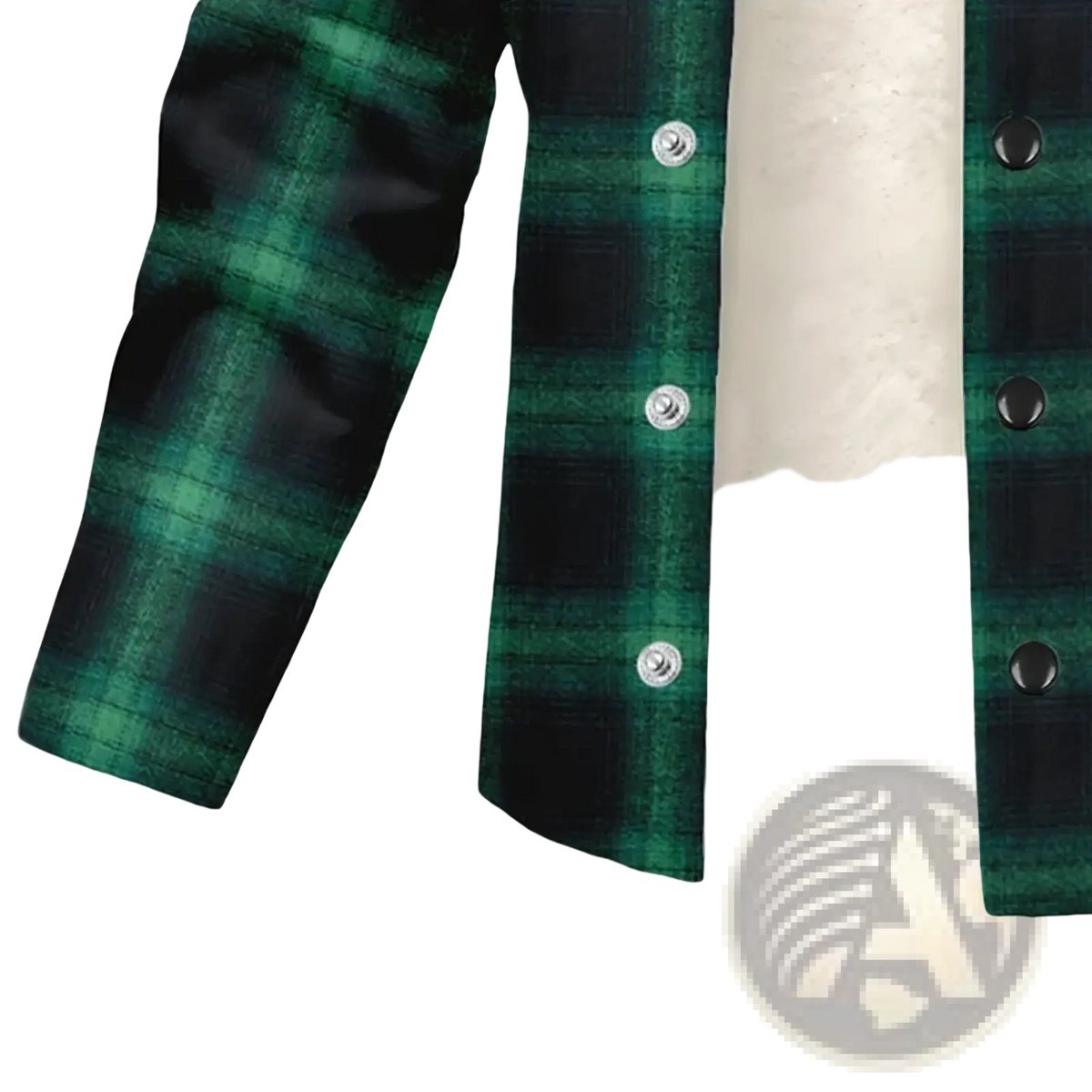 Men’s fleece plaid hooded y2k jacket in green and black with plush white interior lining made of flannel material