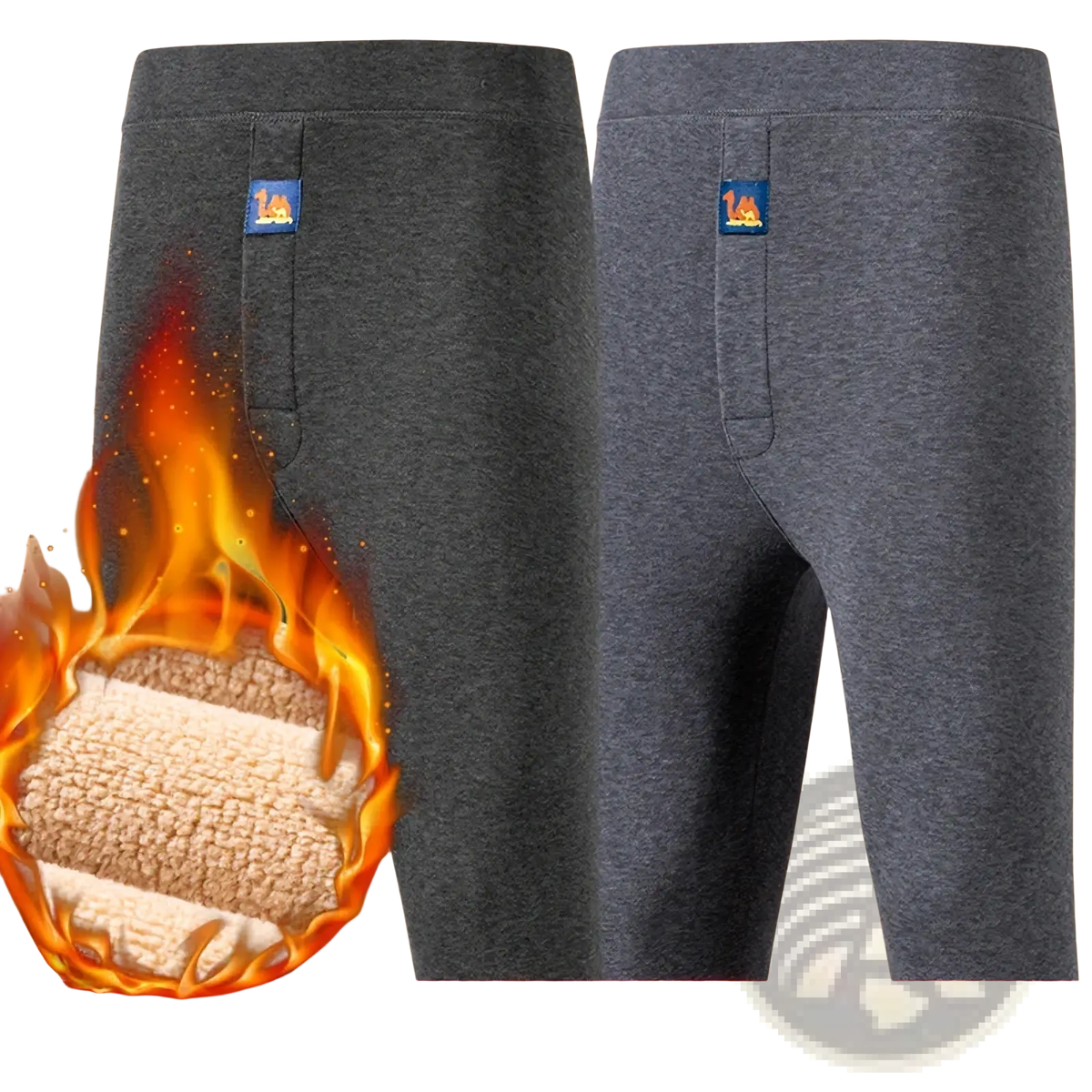 Men’s fleece thermal underwear pants in dark gray with fleece lining and subtle brand logo on the waistband