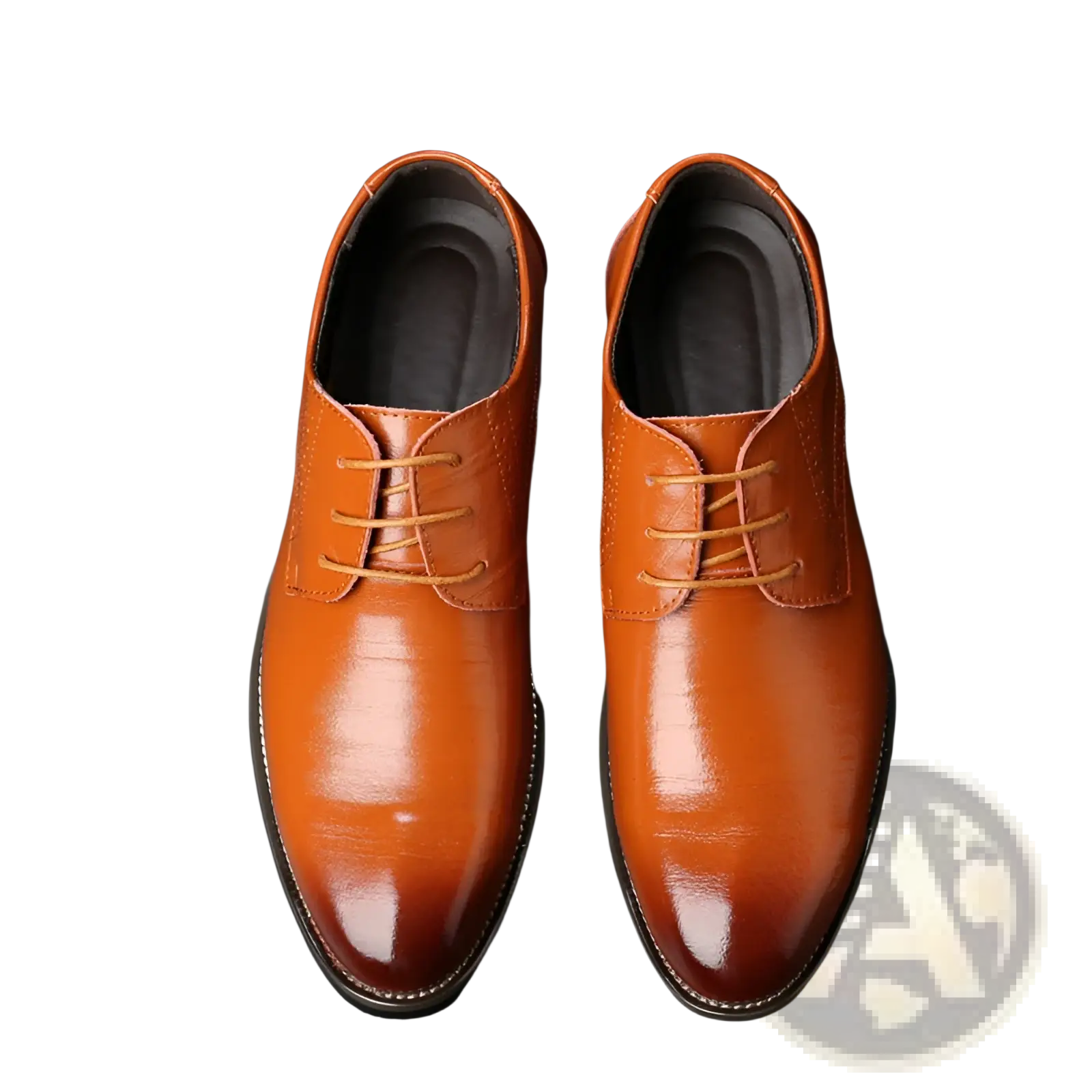 Polished brown leather lace-up dress shoes with pointed toe and matching laces for men formal business wear
