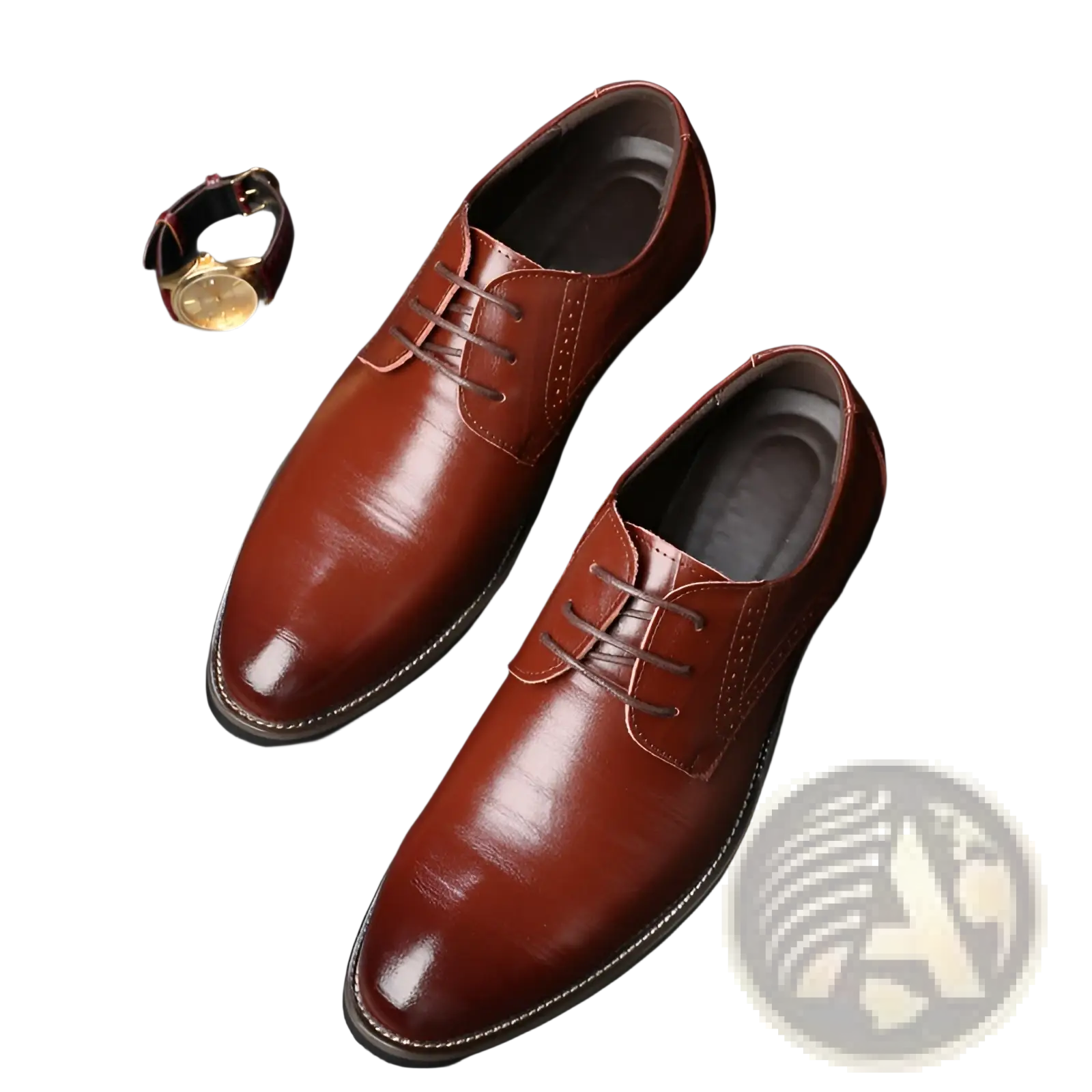 Men’s formal lace up plus size brown polished leather dress shoes with classic oxford design and dark laces