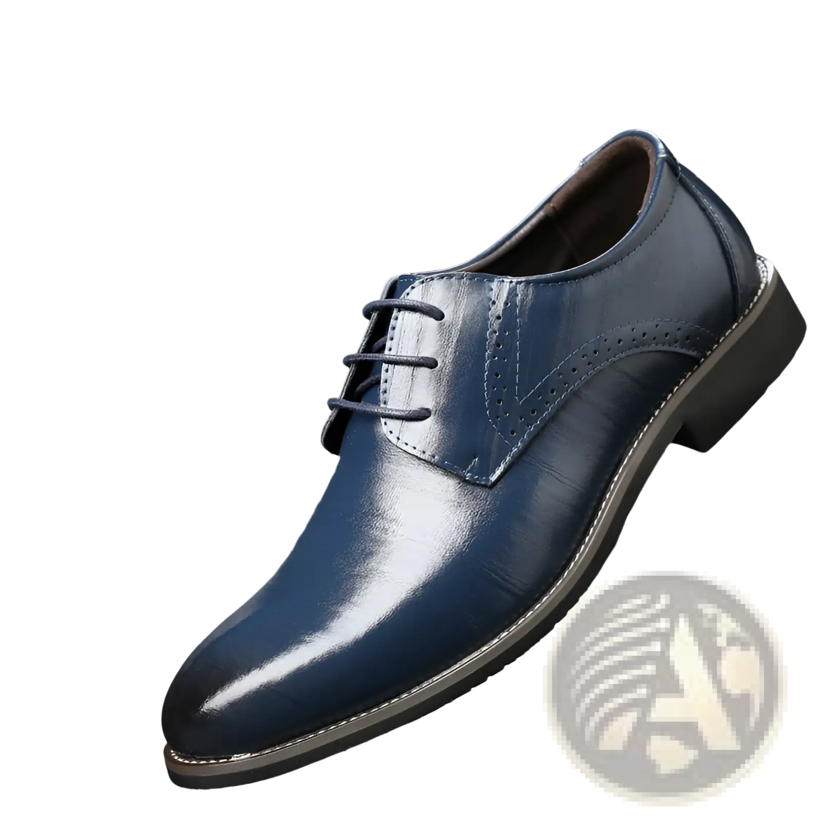 Men’s formal lace up plus size navy blue leather oxford shoe with polished finish and subtle brogue detailing
