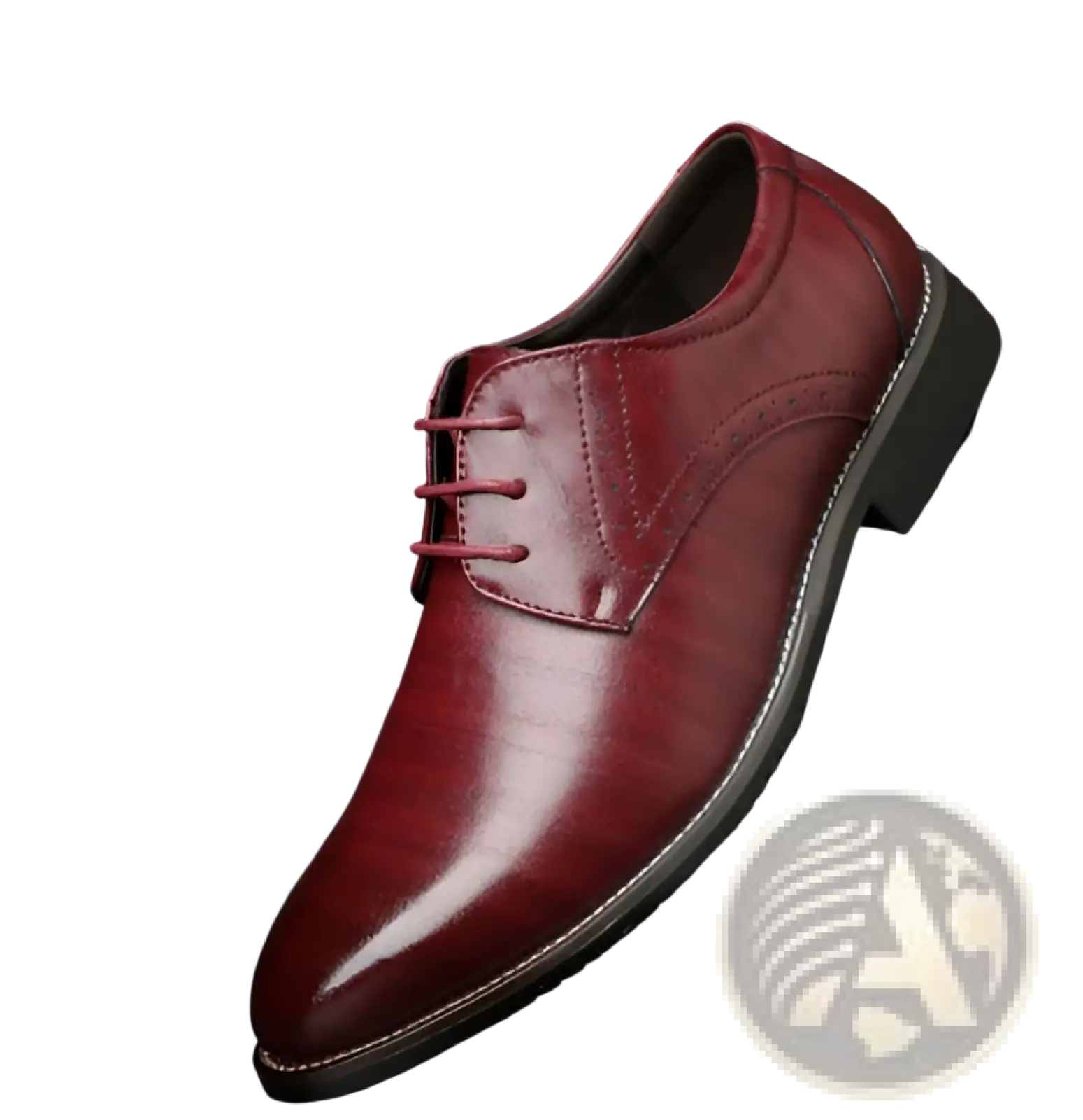 Men’s formal lace up plus size burgundy leather dress shoe with pointed toe and matching laces for business use