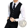Men’s formal suit vest slim fit black with silver buttons and subtle skull emblem for business wear