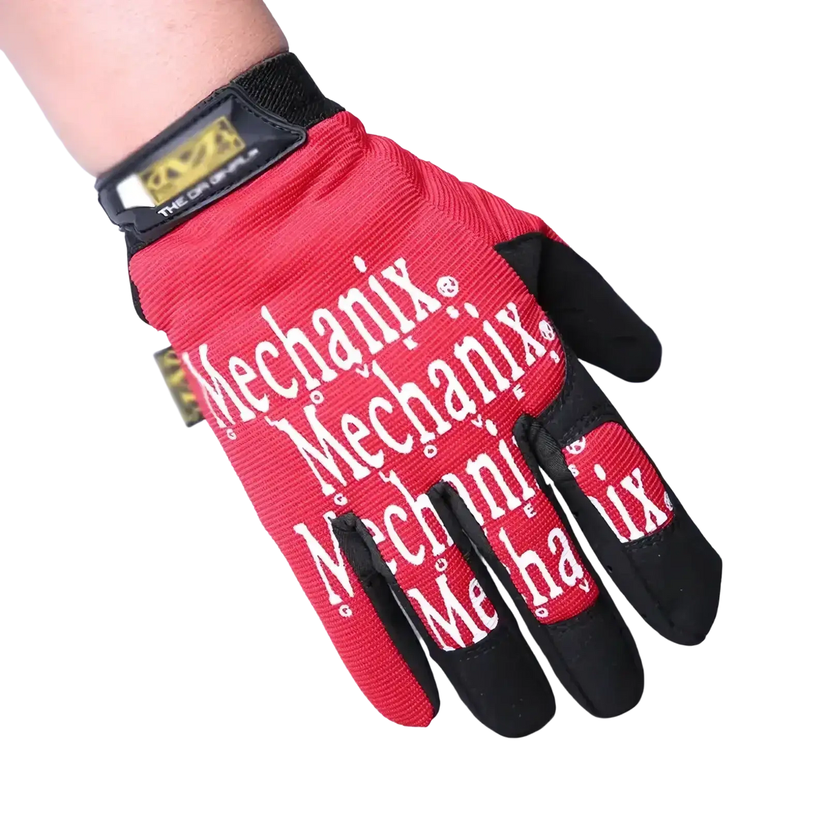 Mens full finger motorcycle gloves in red and black with reinforced fingertips and durable fabric for finger motorcycle use