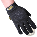 Men’s full finger motorcycle glove in black with reinforced fingers and durable mesh back showing mechanix logo