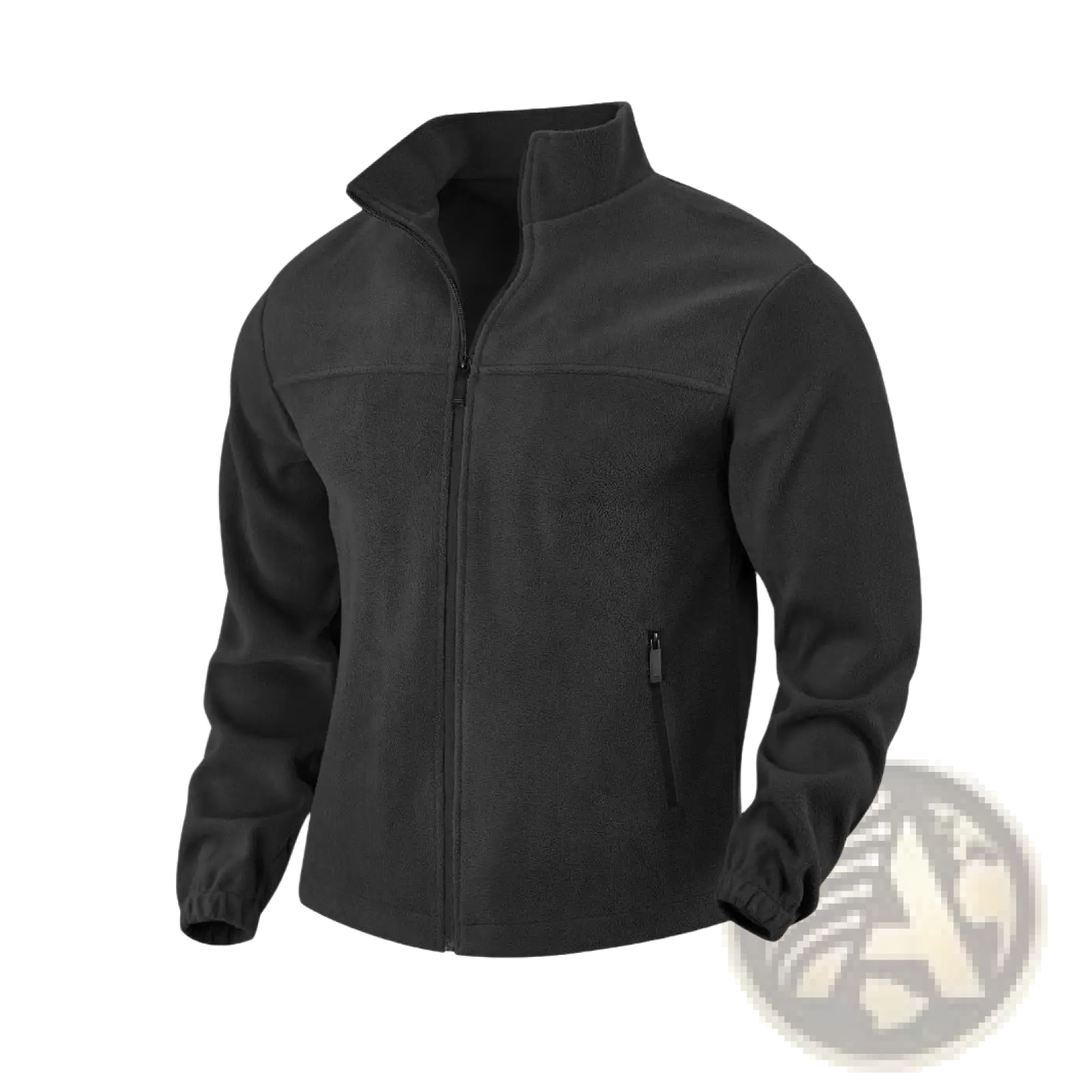 Men’s black full zip polar fleece jacket with stand collar and side pockets ideal for cold weather layering