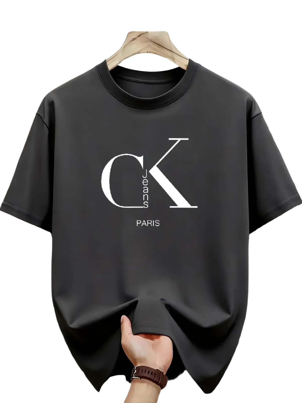 Mens black calvin klein cotton t-shirt with white ck logo and paris text casual streetwear tee