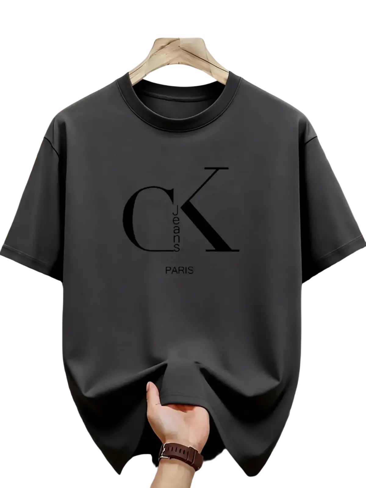 Mens funny letter printed casual streetwear tee black calvin klein paris t-shirt with bold minimalist logo on chest
