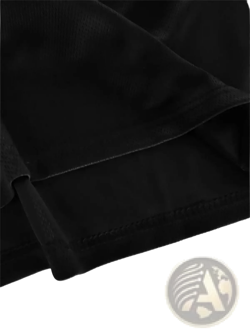 Black cotton fabric with soft texture and stitched seams on mens funny letter printed casual streetwear tee