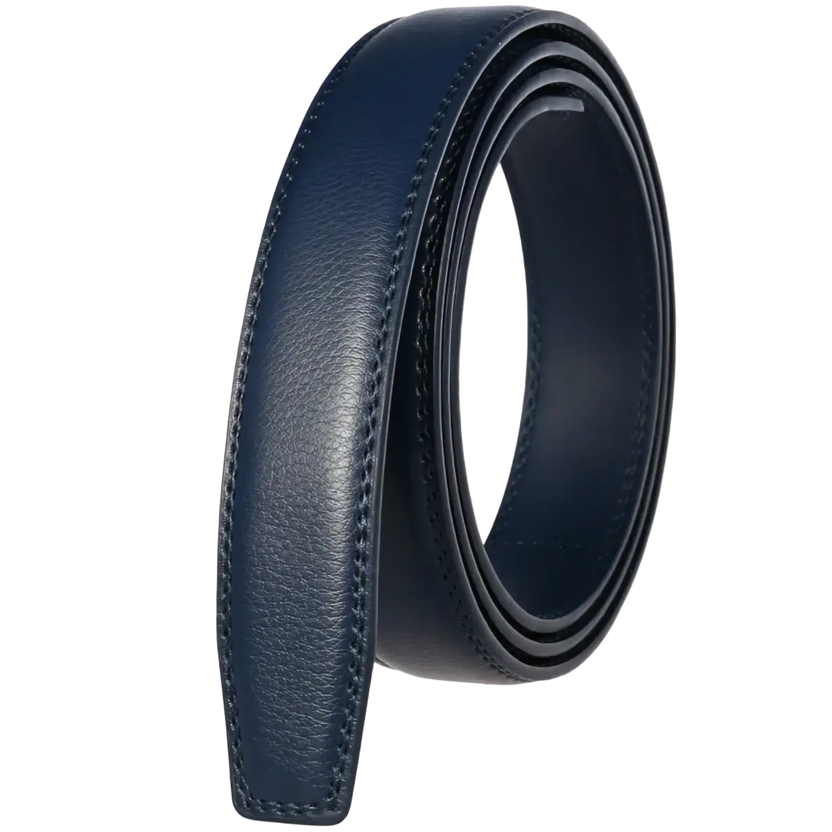 Mens genuine leather belt strap 3.1cm in dark blue with precise stitching along edges for a refined look