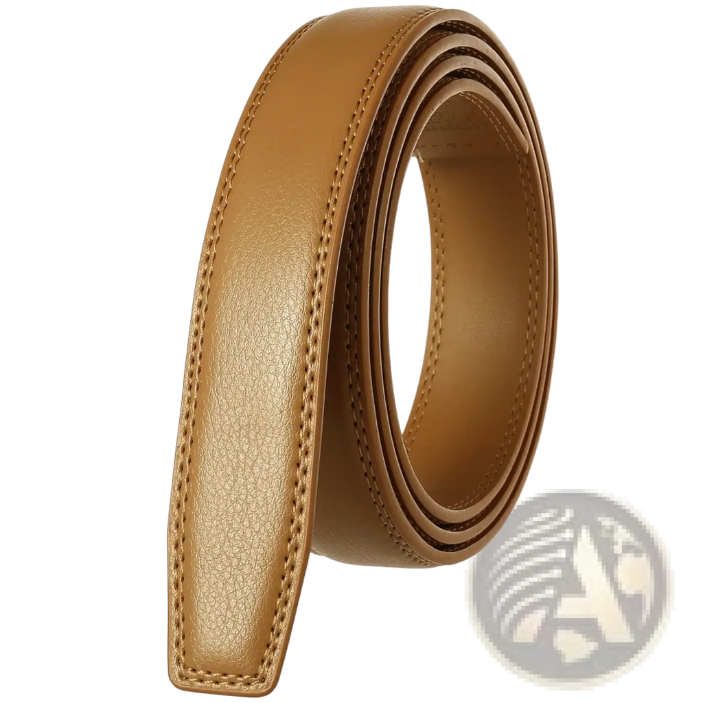 Mens genuine leather belt strap 3.1cm in tan with precise stitching and textured surface for durable use