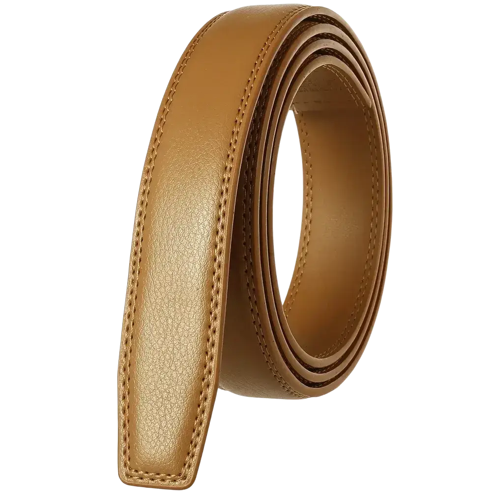 Mens genuine leather belt strap 3.1cm tan leather belt with textured surface and precise stitching along edges