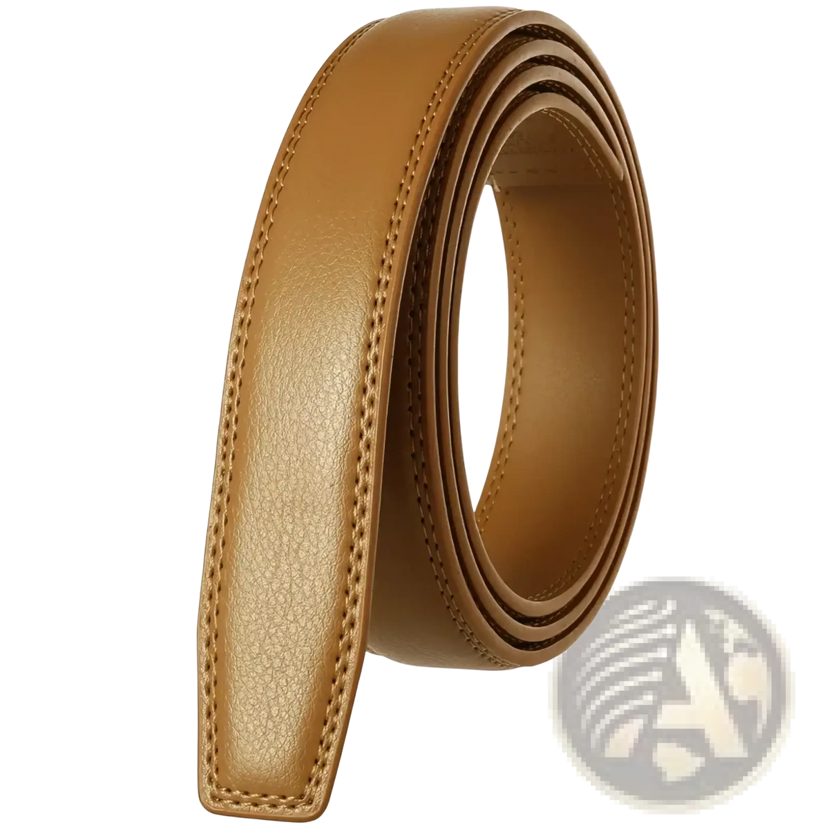 Mens genuine leather belt strap 3.1cm in tan with textured surface and precise edge stitching