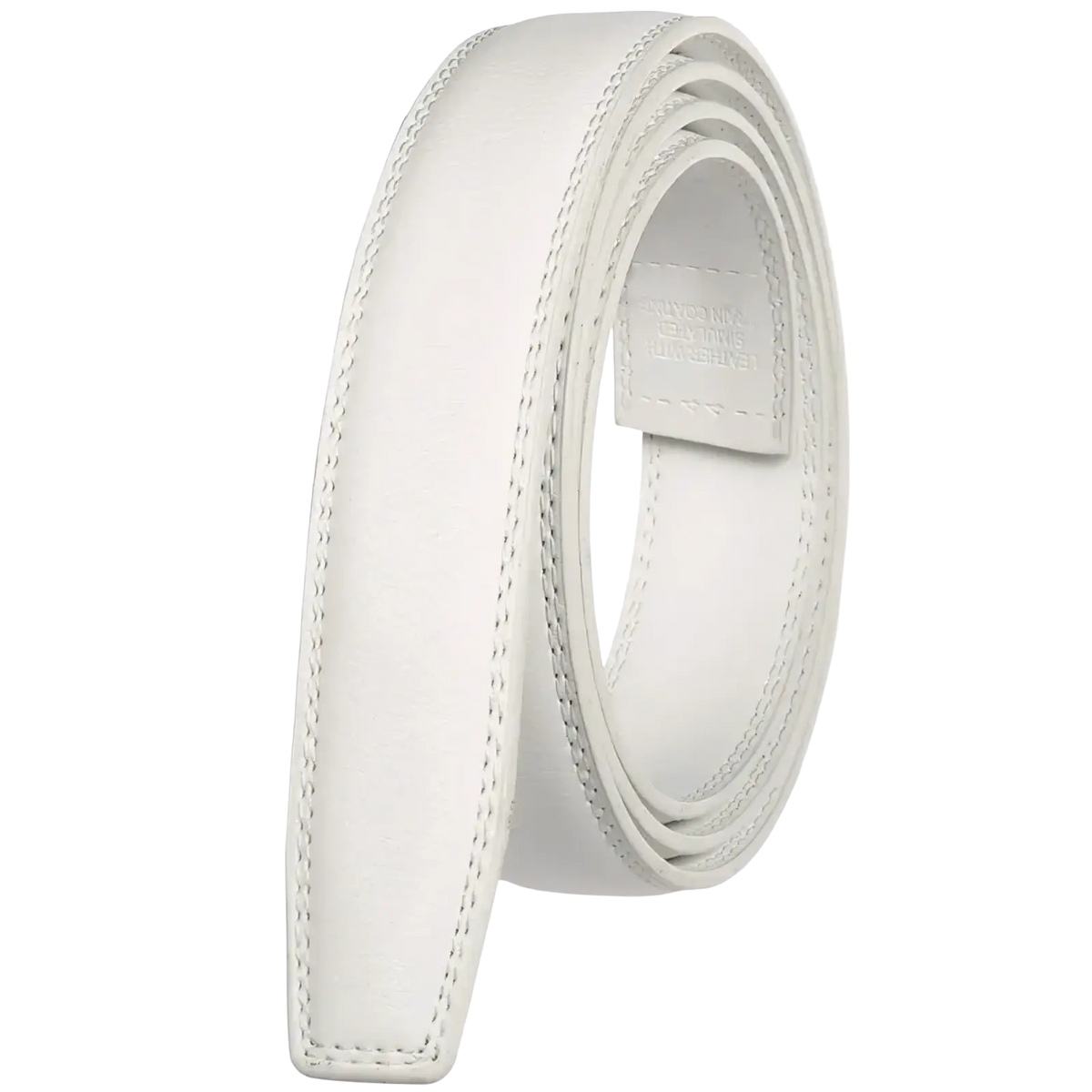 Men’s genuine white leather belt strap 3.1cm with precise stitching and minimalist design