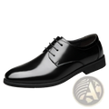Men’s genuine leather low top business shoe in black patent leather with polished finish and classic oxford design