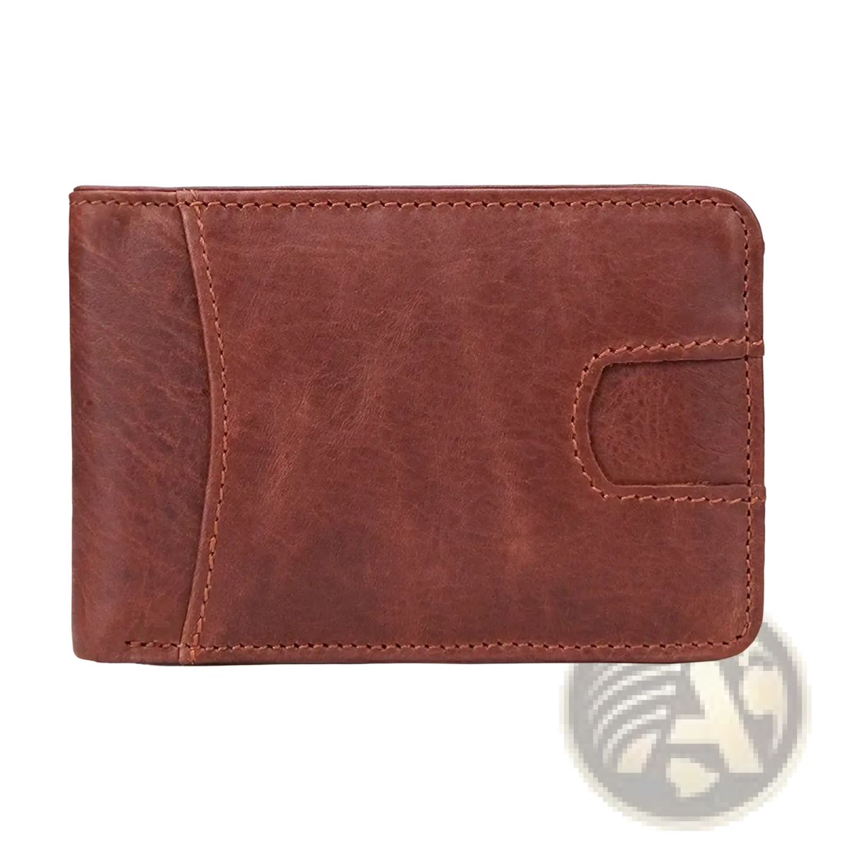 Men’s genuine leather slim wallet in brown with visible stitching and a card slot on the right side