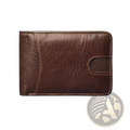 Men’s genuine leather slim wallet in brown with visible stitching and a cutout slot on the right side