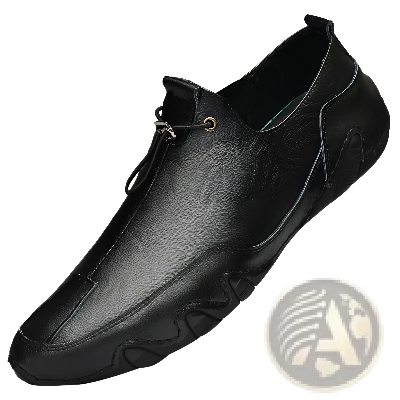 Black leather slip-on casual sports shoe with sleek modern design and textured sole for men