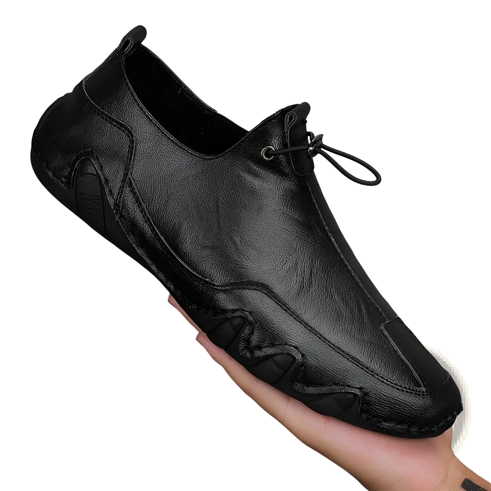 Men’s genuine leather slip-on casual sports shoe in black with sleek modern design and subtle stitching details