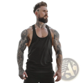 Men’s go hard racerback athletic tank top in black sleeveless fitted design for workout and casual wear