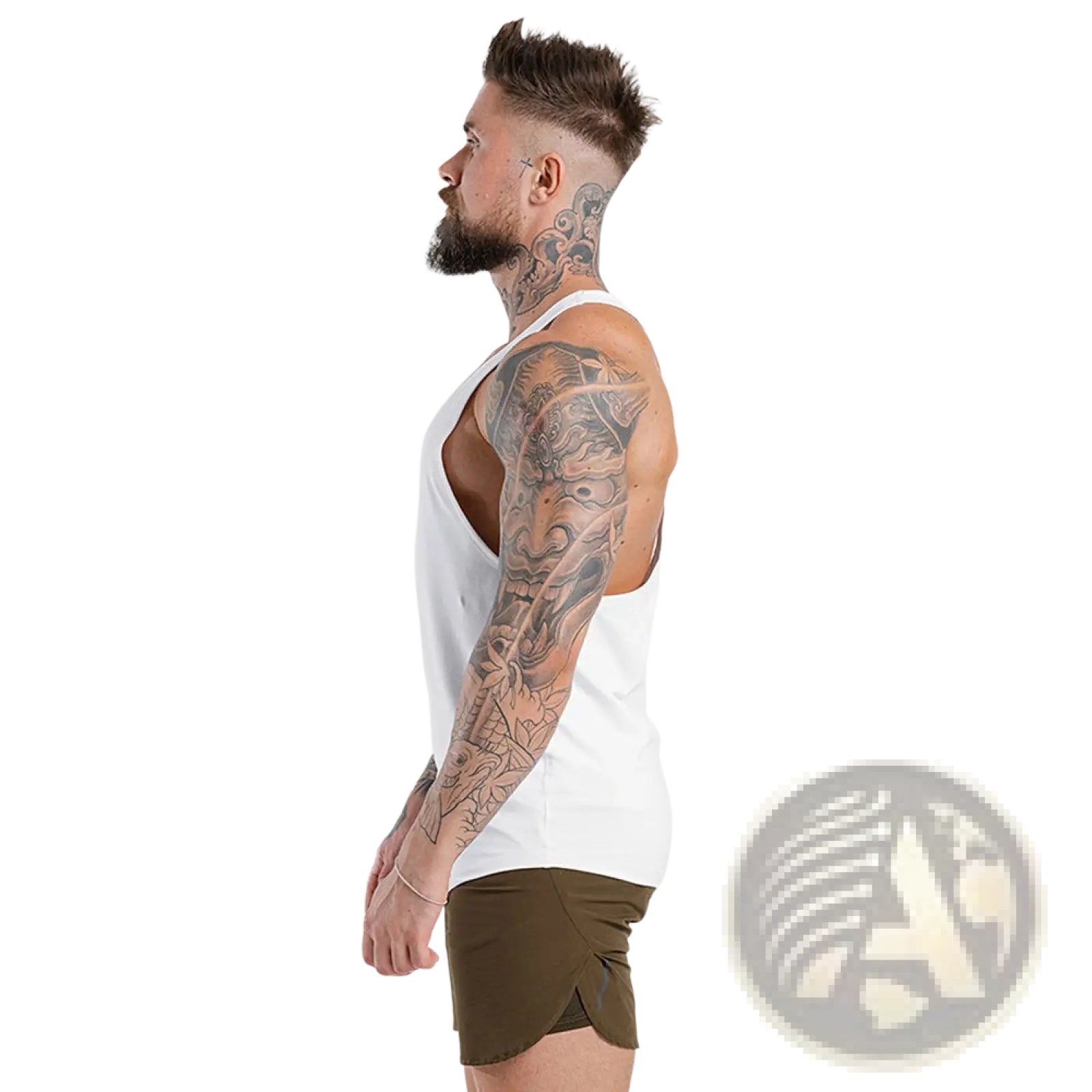 Men’s go hard racerback athletic tank top in white sleeveless design with breathable fabric for active use