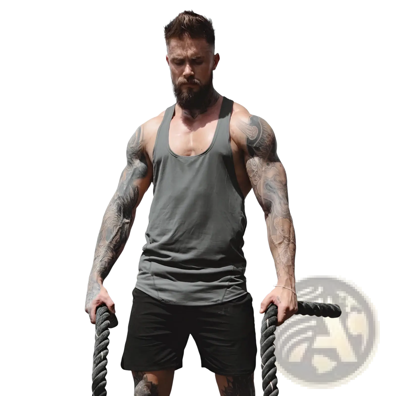 Men’s go hard racerback athletic tank top in dark gray with a sleeveless relaxed fit for active use