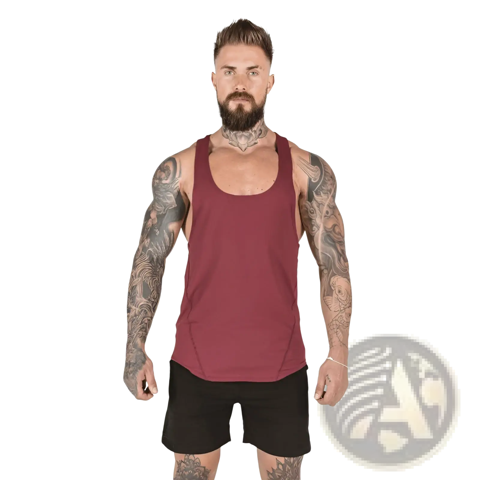 Men’s go hard racerback athletic tank top in maroon sleeveless fitted design ideal for workouts and casual wear