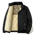 Men’s black graphene quilted winter jacket with cream fleece lining and subtle geometric stitching details