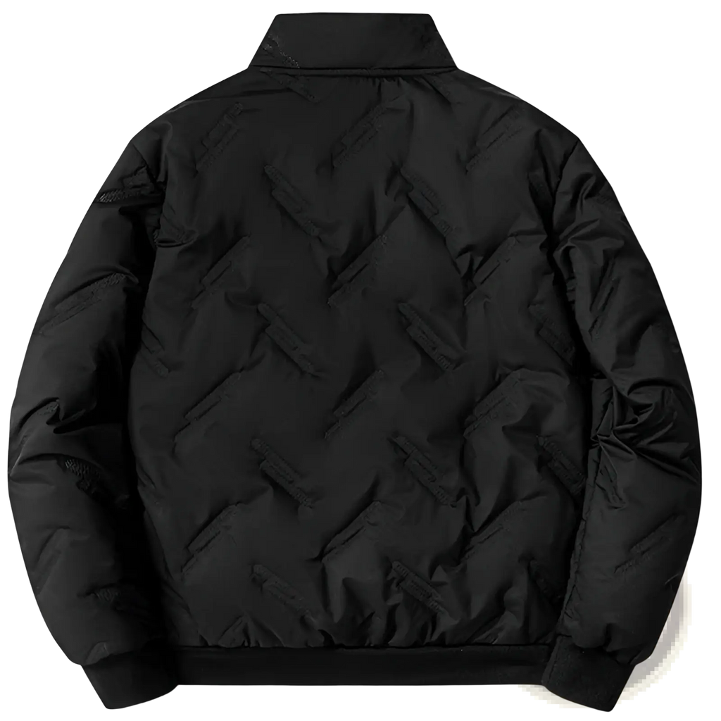 Men’s black graphene quilted puffer winter jacket with fleece lining high collar and ribbed cuffs