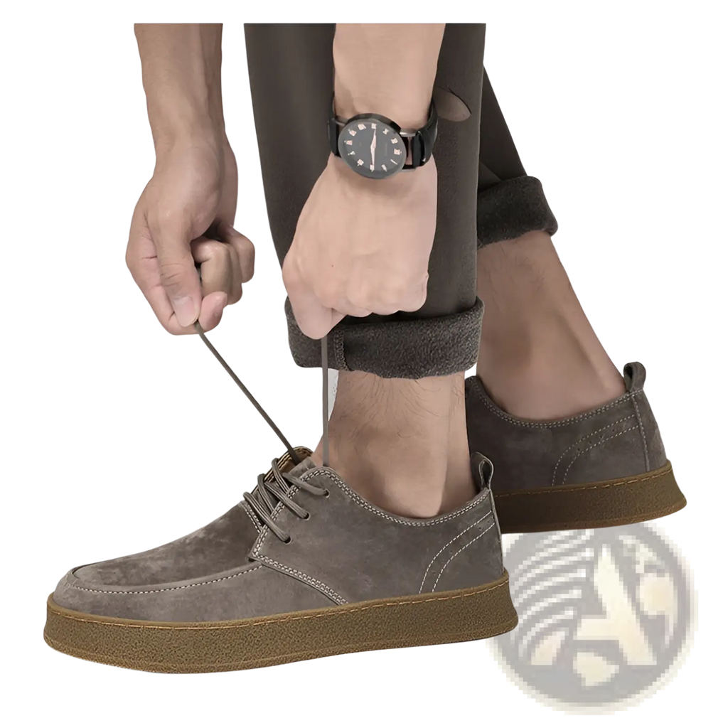 Men’s gray suede lace up casual flat shoes with tan rubber sole designed for comfortable everyday wear