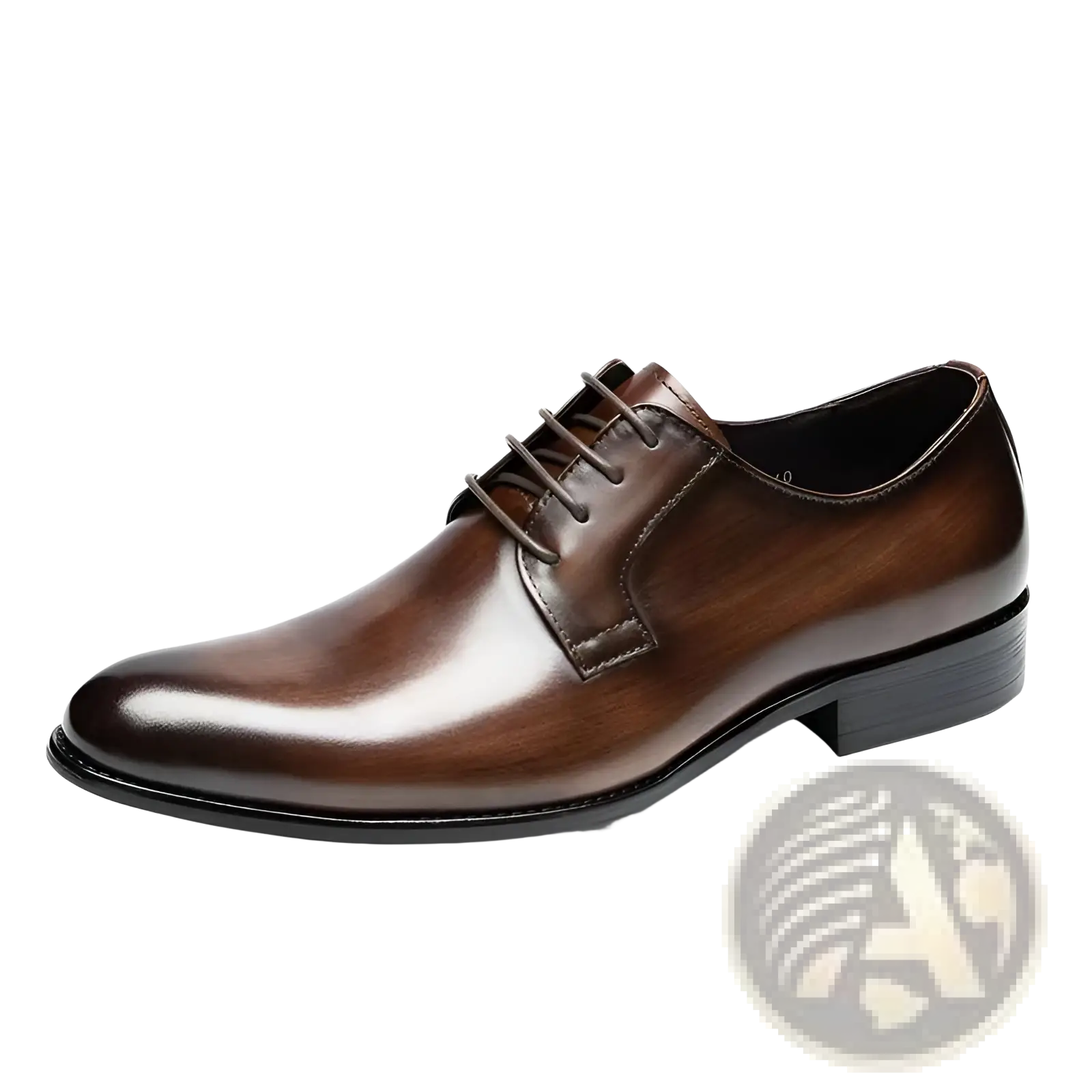 Men’s hand rubbed leather oxford dress shoe in polished brown with a classic design and black rubber sole