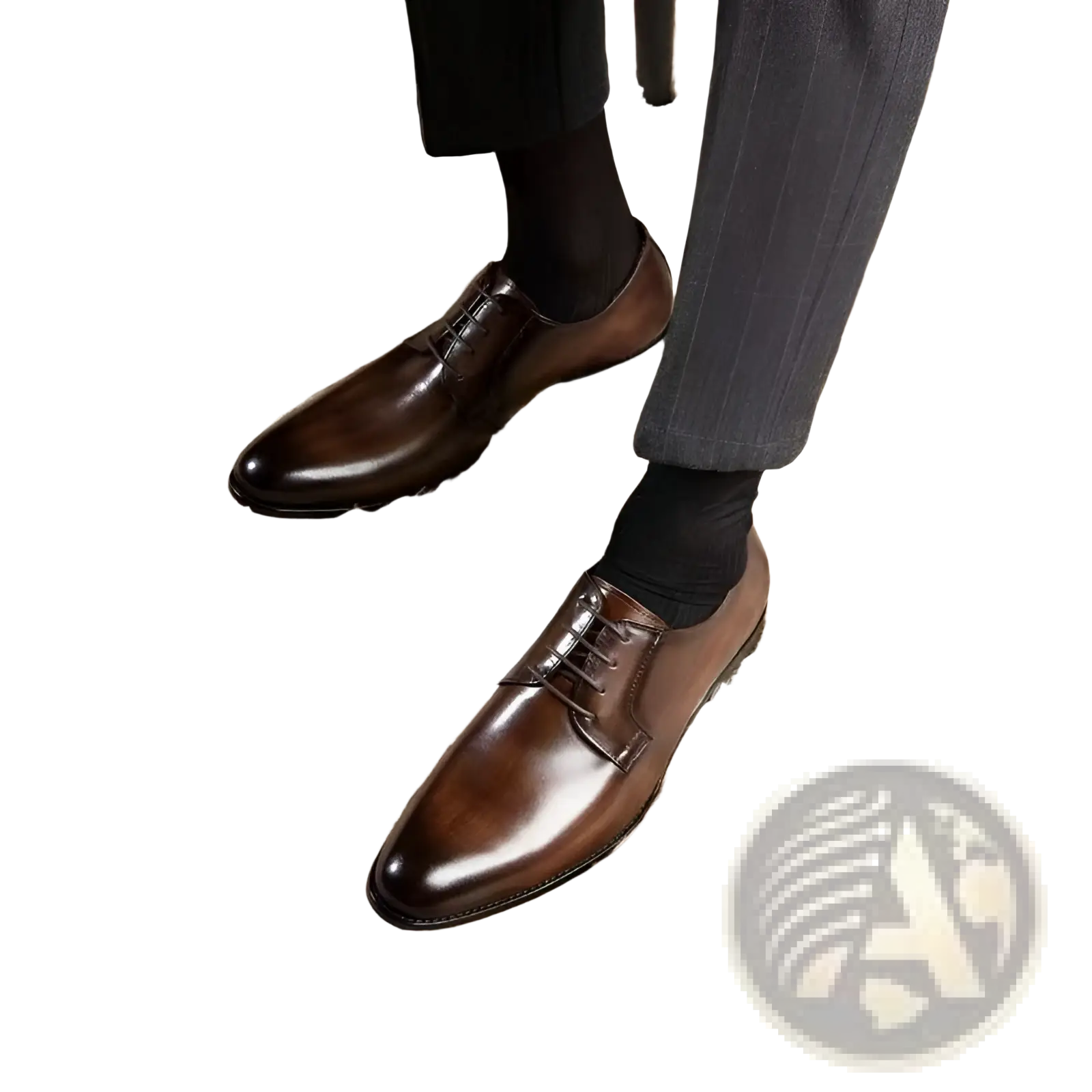 Men’s hand rubbed polished brown leather oxford dress shoes with classic design and black laces