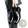 Men’s hand rubbed leather oxford dress shoes in black with a polished finish and classic lace-up design